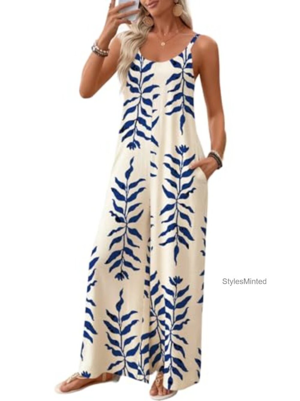 Sleeveless Wide Leg Jumpsuit Viscose Polyamide Adjustable Straps Pockets Summer